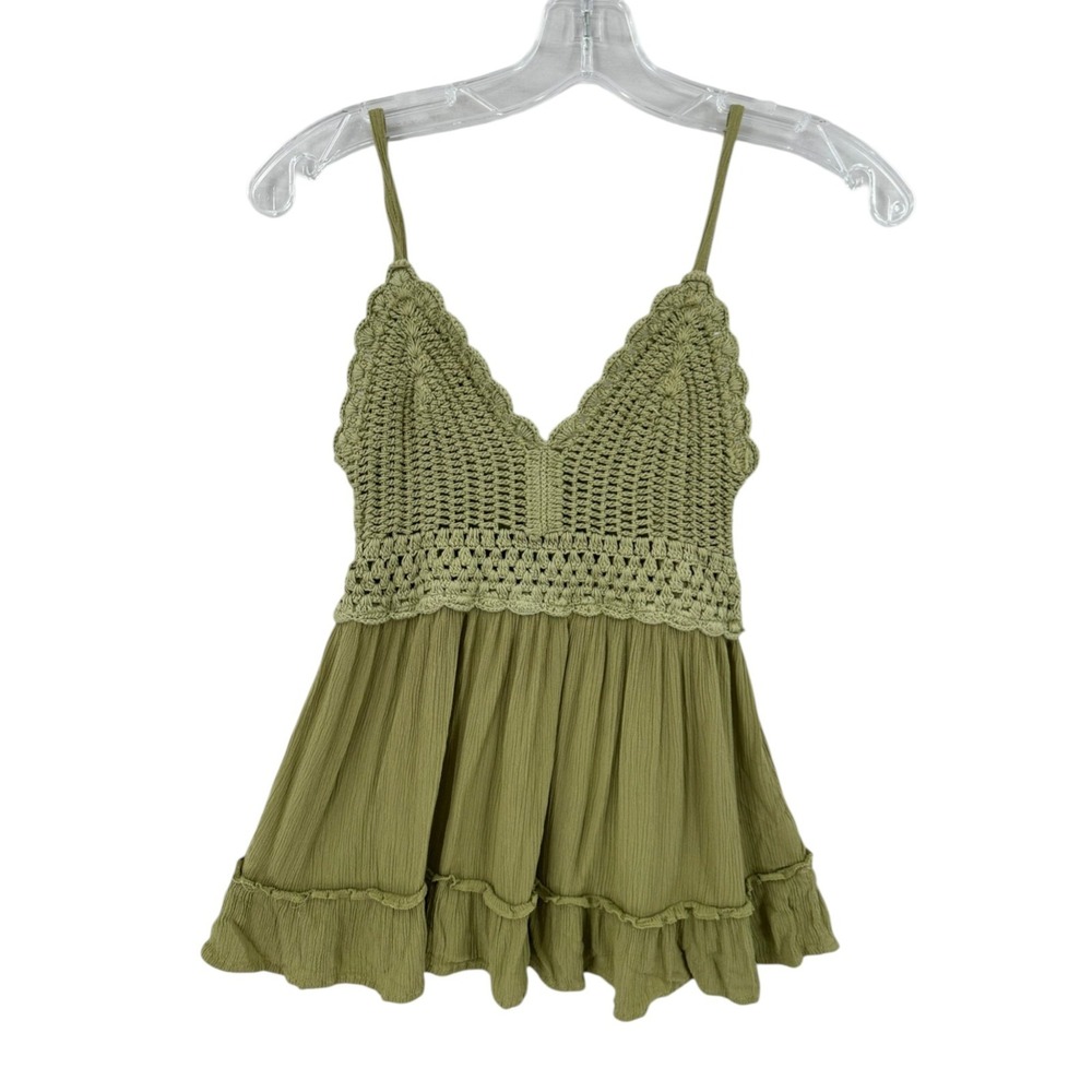 Hint of Blush Y2K Crochet Top Womens Sz M Babydoll Hippie Boho Festival‎ Flowy
